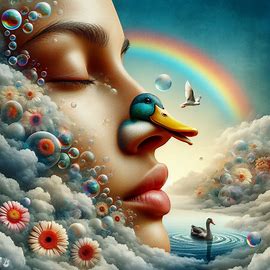 aus dem nasenloch kommt ein entenschnabel heraus