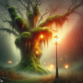 bemooste Straßenlaterne