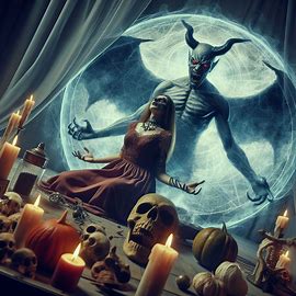 vom teufel besessene hexe fhrt ritual durch hat zurckgerollte augen