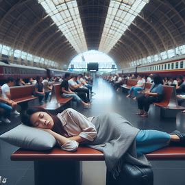einschlafen auf dem Bahnhof