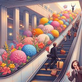 🌸 Rolltreppe mit Blumen