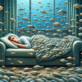 Viele kleine lebendige Fische im Bett